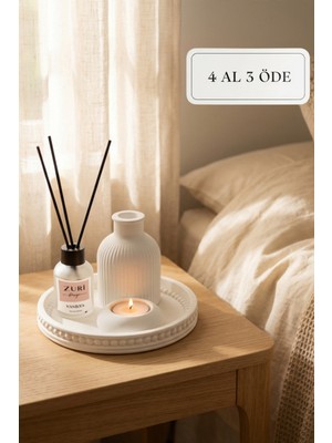 Zuri Design Bohem Beton Mumluk ve 50 ml Vanilya Oda Kokusu Seti - Dekoratif Tepsili Set