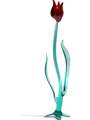 Lale Opak Kırmızı Renk Cam Sanatı El Yapımı