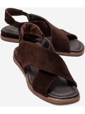 Luvi 706 Kahverengi Süet Hakiki Deri Kadın Sandalet