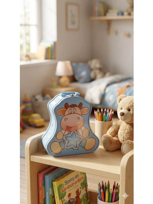 Marsilyan Sevimli Figürlü Kilitli Metal Kumbara - Çocuklar Için Metal Para Biriktirme Kutusu Mavi