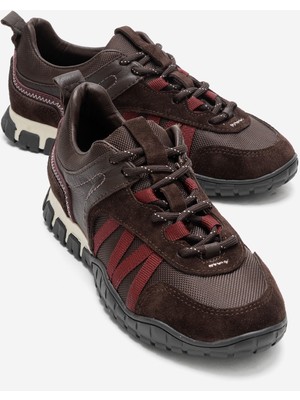 Luvi Fıera Kahverengi Bordo Hakiki Deri Fileli Kadın Günlük Sneaker