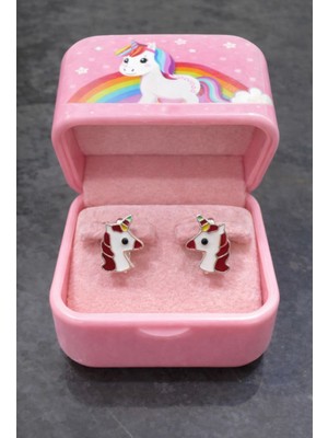 925 Ayar Gümüş Tek Boynuzlu At Detaylı Kız Çocuk Küpesi. (Klipsli)