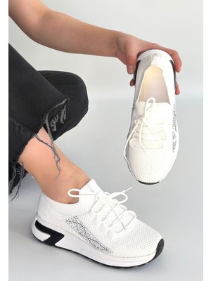 Zerenyus Belan Beyaz Triko Slip On Bağcıklı Spor Ayakkabı