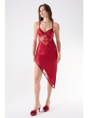 İmaj Imaj 200 Bordo Renk Saten Askılı Gecelik