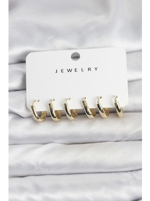 Gold Renk Hkursat Pirinç Halka Kadın Küpe Seti