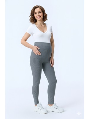 İmaj Imaj 371 Gri Renk Fitilli Toparlayıcı ve Extra Esnek Etkili Yüksek Bel Hamile Tayt