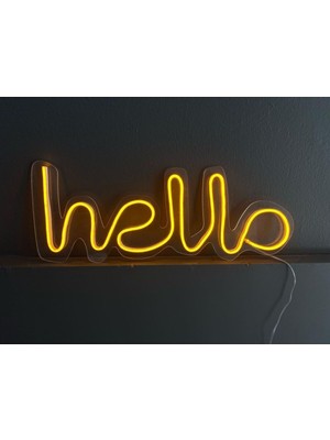 Hello Sarı Neon LED Duvar Tabela Pleksi