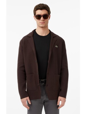 Lacoste Men's Classic Fit V Neck Cardigan Erkek Classic Fit V Yaka Triko Hırka Kahverengi