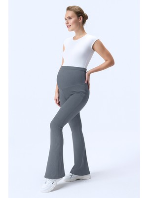 İmaj Imaj 367 Gri Renk Fitilli Toparlayıcı ve Extra Esnek Etkili Yüksek Bel Ispanyol Paça Hamile Tayt