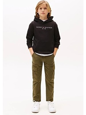 Tommy Hilfiger Unisex Çocuk Th Essential Hoodie Kapüşonlu Sweatshirt - Siyah