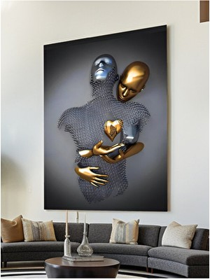 Eslem Soyut Kanvas Tablo 50 x 70 Gri Renkli Çerçevesiz Modern Tasarım Kalbe Dokunan Tema