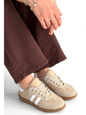 Zerenyus Zerti Bej Çizgili Bağcıklı Kadın Sneaker