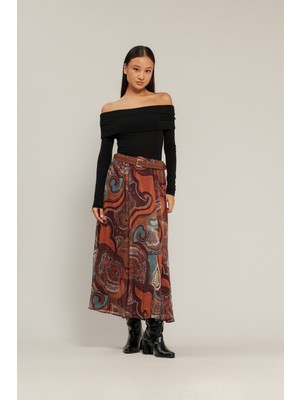 Nisan Triko Kemer Detaylı Midi Etek