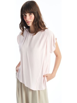 Lc Waikiki Yeni Sezon Bisiklet Yaka Düz Kısa Kollu Kadın Bluz