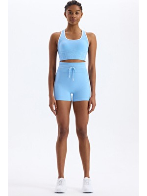 Beli Bağcıklı Spor Şort Soft Mavi