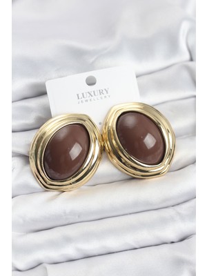 Hkursat Pirinç Kahverengi Badem Model Vintage Gold Kadın Küpe