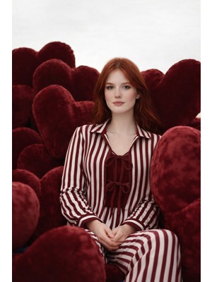 Koza İç Giyim Sevgililer Günü Temalı 3'lü Çizgili Pamuklu Pijama Takımı