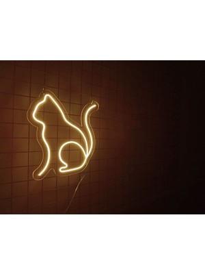 Neon LED Tabela Kedi Modeli Duvar Dekorasyonu