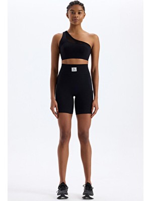 COMEUP Yanı Örgü Desenli File Cepli Kadın Spor Şort Siyah Fitted Kalıp ile Rahat Kullanım