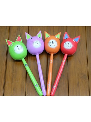 Konyax Ahşap Kedi Marakas Tekli