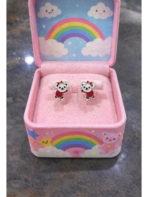 925 Ayar Gümüş Kuala Detaylı Mineli Kız Çocuk Küpesi . (Klipsli)