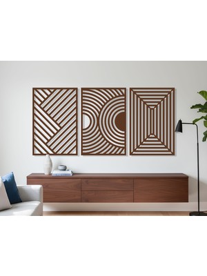 3 Parça Modern Geometrik Ahşap Duvar Tablosu Seti – Dekoratif Mdf Tablo