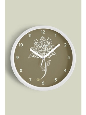 Çiçek Figürlü Modern Duvar Saati, Sessiz Mekanizma, 25CM, Beyaz Kasa