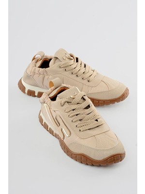 Zerenyus Zephy Premium Arkası Lastikli Bej Nubuk Paraşüt Bağcıklı Kadın Sneaker