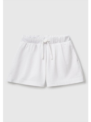 United Colors Of Benetton Kız Çocuk Beyaz Logo Işlemeli Beli Ipli Şort
