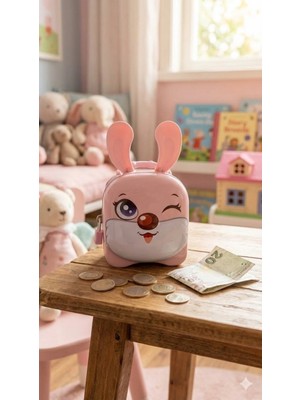 Marsilyan 1 Adet Kilitli ve Anahtarlı Tavşan Kumbara - Çocuklar İçin Eğlenceli Tasarruf Çantası Pembe - Lila
