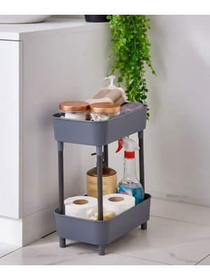 Gri 2 Katlı Düzenleyici Mutfak Rafı Banyo Rafı, Dolap Tezgah Altı Evye Altı Deterjanlık