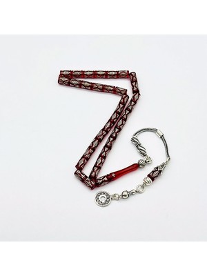 Tesbih Pasajı Kırmızı Gümüş Işlemeli Sıkma Ateş Kehribar Tesbih