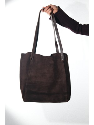 Luvi Grazıa Kahverengi Süet Hakiki Deri Kadın Omuz Çantası