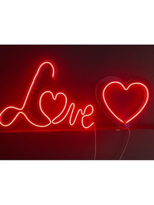 Kırmızı Love Kalp Neon LED Duvar Tabela Pleksi