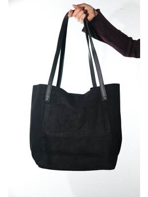 Luvi Grazıa Siyah Süet Hakiki Deri Kadın Omuz Çantası