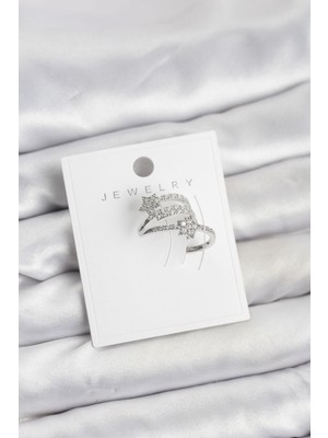 Hkursat Gümüş Renk Zirkon Taşlı Yıldız Model Kıkırdak Earcuff Küpe