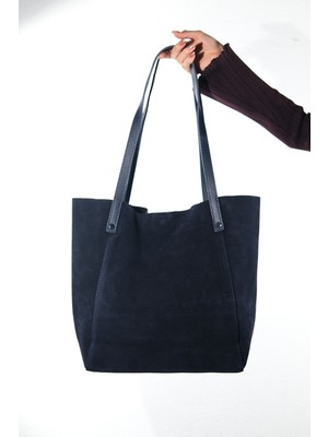 Luvi Grazıa Lacivert Süet Hakiki Deri Kadın Omuz Çantası