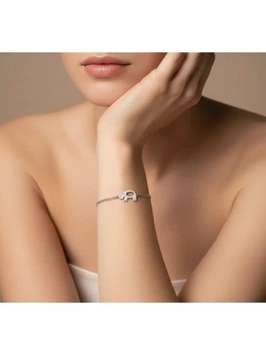 G&A Jewels 925 Ayar Gümüş ve Pırlanta Taşlı Fil Çift Zincirli Bileklik