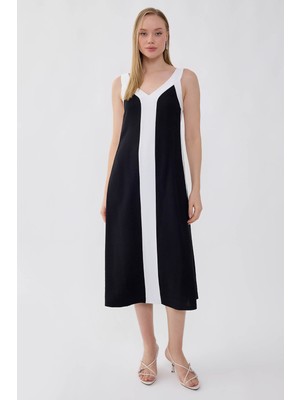 Vitrin Iki Renk V Yaka Elbise