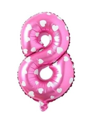 Aesco 8 Rakamlı 16 Inç Pembe Kalpli Folyo Balon 36 cm (Pembe)