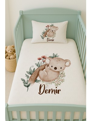 Lilabio %100 Pamuk Isme Özel Isimli 100X150 cm Pike Seti Sevimli Koala