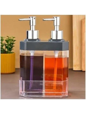 Aesco 2 Bölmeli Sıvı Sabunluk & Süngerlik – Bulaşık Deterjanı ve El Sabunu Için Çift Hazneli, Entegre Süngerlik Bölmeli, Tezgah Üstü Pratik Sabunluk Tezgah Düzenleyici (Siyah)