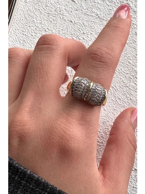 Leo'Stone V.ı.p Çift Renk Seri Zirkon Taşlı Bombeli Silindir Tasarım Ayarlanabilir Kadın Çelik Yüzük