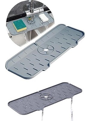 Aesco Musluk Emici Mat, Silikon Katlanabilir Musluk Sıçrama Koruması Lavabo Damlama Matı Su Tutucu Lavabo Matı Kurutma Matı Mutfak ve Banyo Için Lavabo Aksesuarları (Gri)
