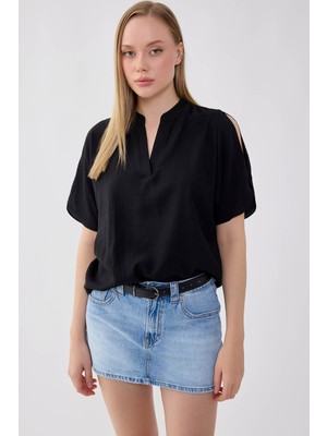 Vitrin Krinkıl Kumaş Kol Detaylı Bluz