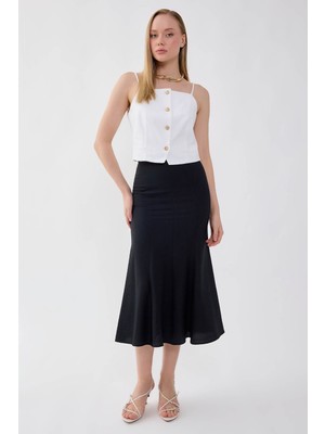 Vitrin Önü Dikiş Detaylı Midi Boy Etek