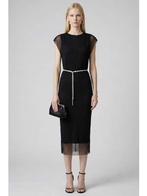 Rays 241688 Vatkalı Bel Bağlamalı Elbise Siyah