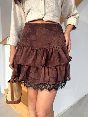 Cemo Belden Oturtmalı Çok Katmanlı Şifon Etek