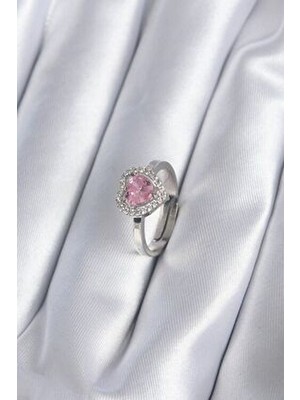 Çelik Ciddi İlişki Yüzüğü Ayarlanabilir Zirkon Taşlı Pembe Renkli Kalp Modeli