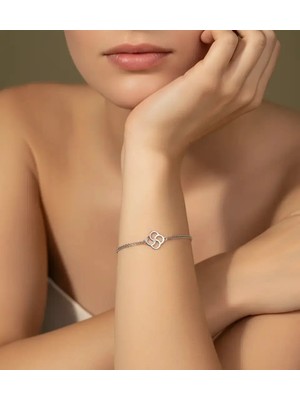 G&A Jewels 925 Ayar Gümüş ve Pırlanta Taşlı Yonca Çift Zincirli Bileklik